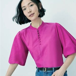 NWOT Ann Taylor Cotton Blend Pleated Sleeve Popover Blouse, Size XS